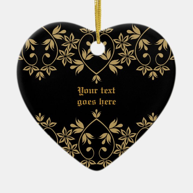 Black golden damask border custom ornament (Front)