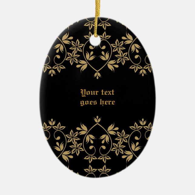 Black golden damask border custom ornament (Front)