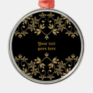 Black golden damask border custom ornament