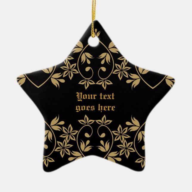 Black golden damask border custom ornament (Front)