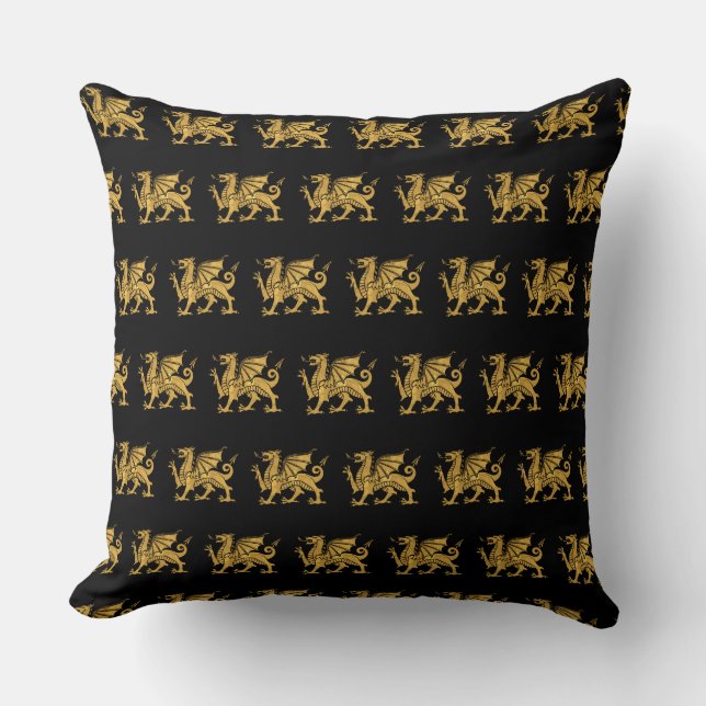 Black Golden Dragon Cushion (Front)