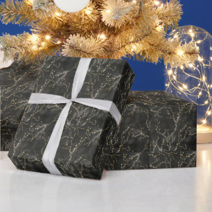 Black Golden Fairy String Lights Christmas Wrapping Paper