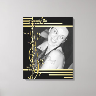 Black golden floral border portrait wrapped canvas