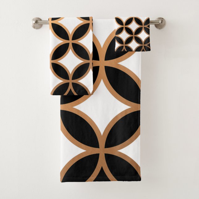 Black & Golden Geometric Bath Towel Set (Insitu)