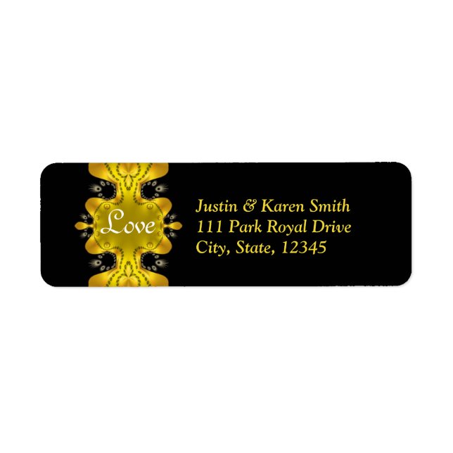 Black & Golden Love Wedding Address  Label (Front)
