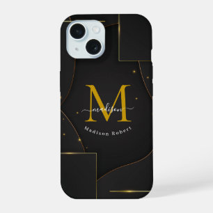 Black Golden Luxury gradient Script Monogram Funny iPhone 15 Case