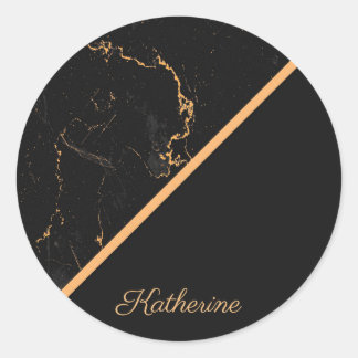 Black & Golden Marble Classic Round Sticker