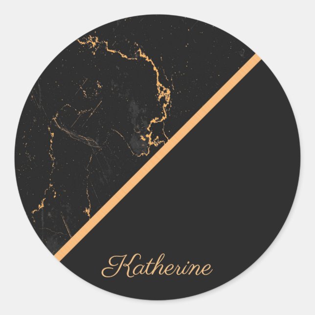 Black & Golden Marble Classic Round Sticker (Front)