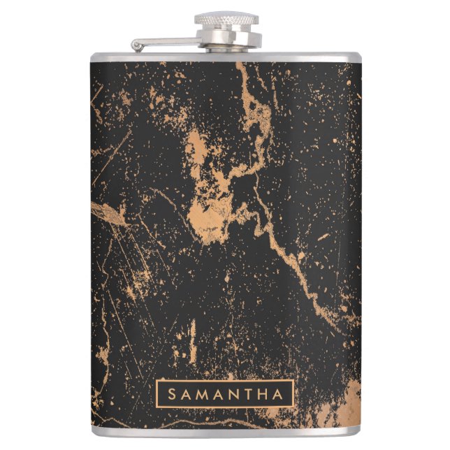 Black & Golden Marble Hip Flask (Front)