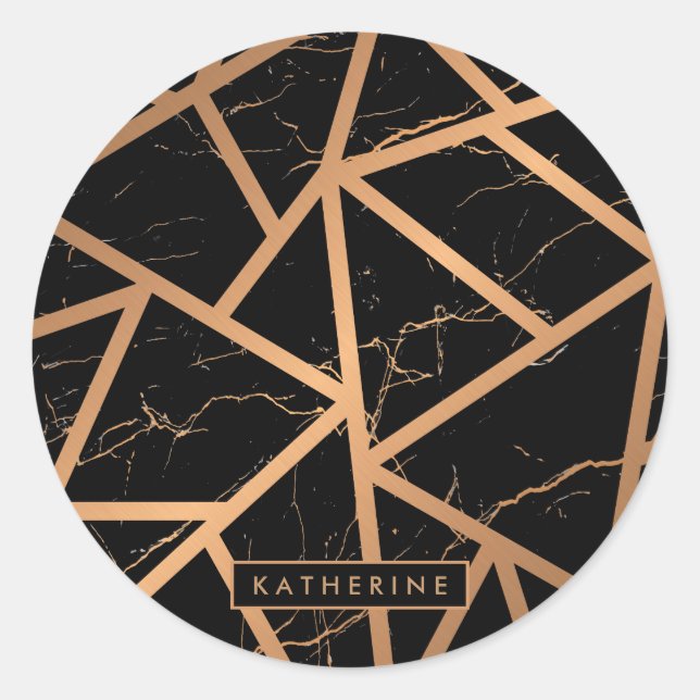 Black & Golden Marble Mosaic Classic Round Sticker (Front)