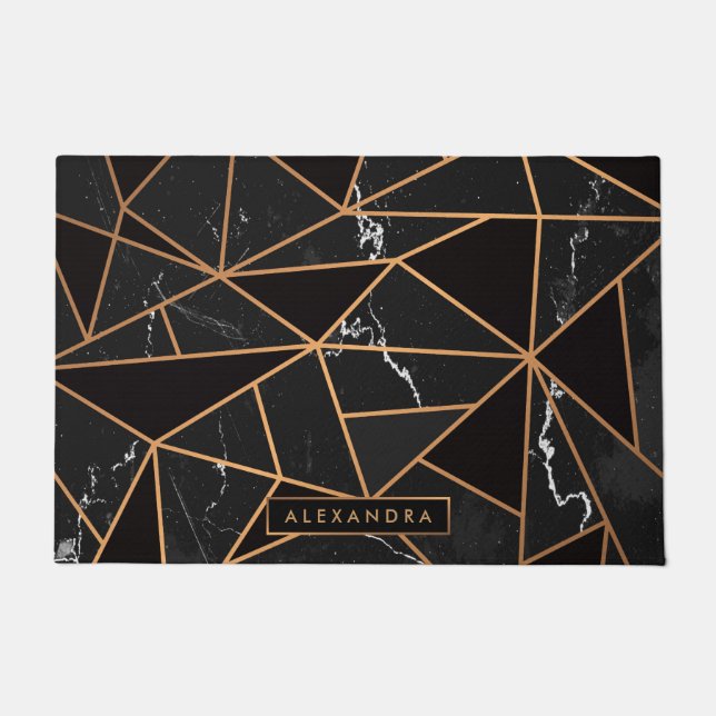 Black & Golden Marble Mosaic Doormat (Front)
