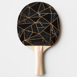 Black & Golden Marble Mosaic Ping Pong Paddle