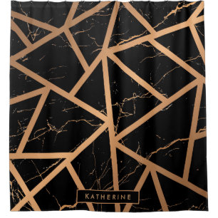 Black & Golden Marble Mosaic Shower Curtain