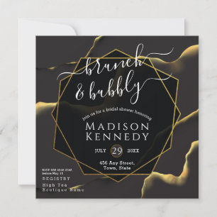 Black & Golden 💡 Modern Abstract Inky Oil Invitation