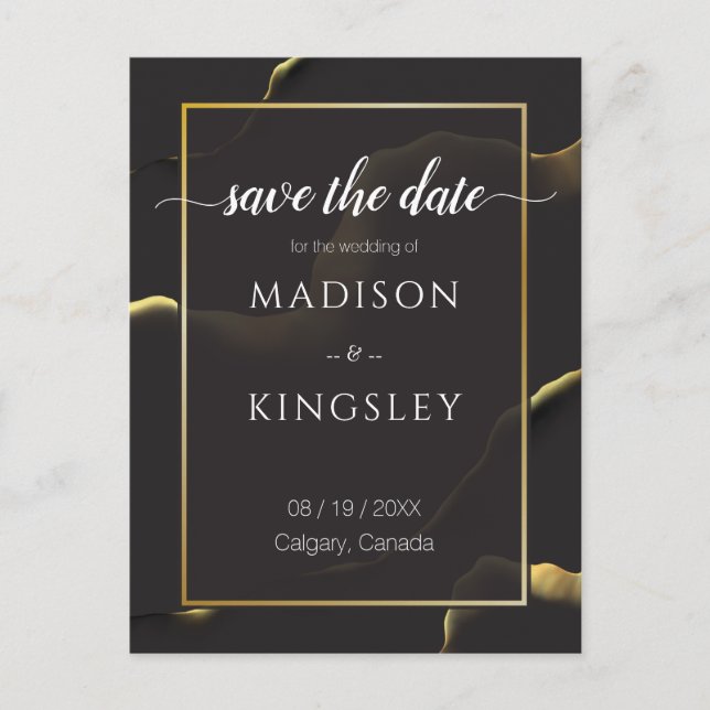 Black & Golden 💡 Modern Abstract Inky Oil Postcard (Front)