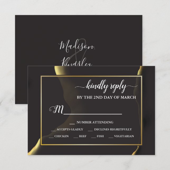Black & Golden 💡 Modern Abstract Inky Oil RSVP Card (Front/Back)
