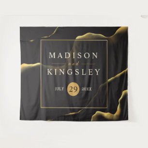 Black & Golden 💍 Modern Abstract Inky Oil Tapestry
