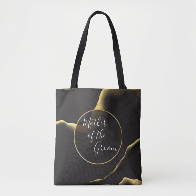 Black & Golden 💡 Modern Abstract Inky Oil Tote Bag (Front)