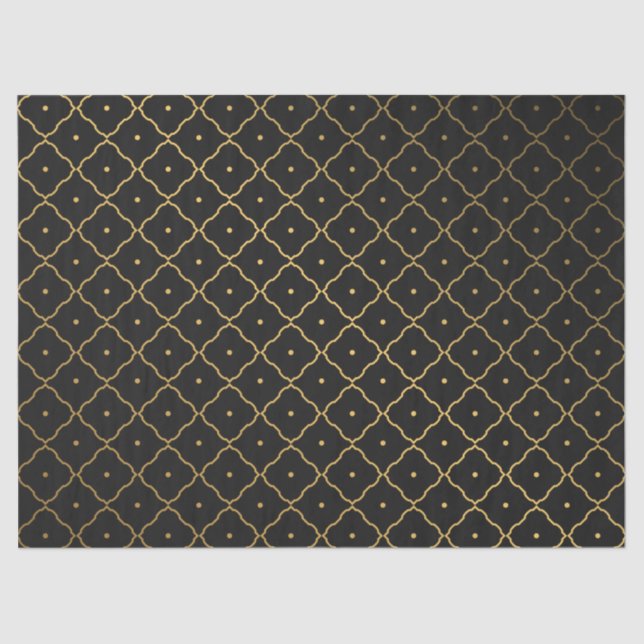 Black Golden Quatrefoil Tissue Paper (Front)