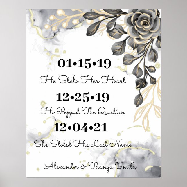 Black & Golden Roses Best Day Wedding Poster (Front)