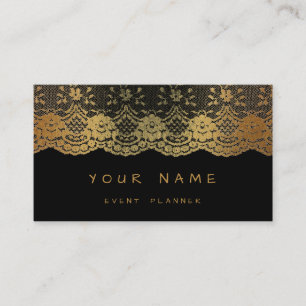 Black Golden Royal Lace Event Wedding Planner Business Card