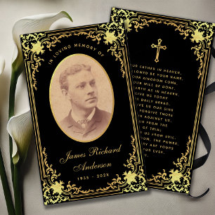 Black Golden Script Funeral Memorial Prayer Card