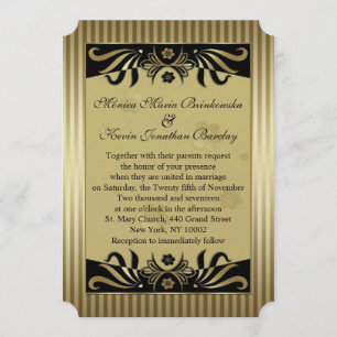 Black & golden swirls art deco Wedding Invitation