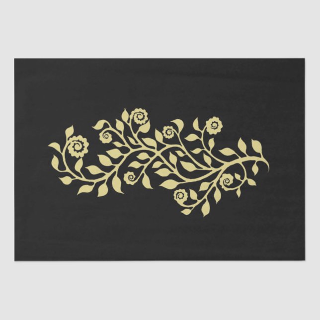 Black & Golden Swirly Floral Ornament Nice Simple Tissue Paper (Front)