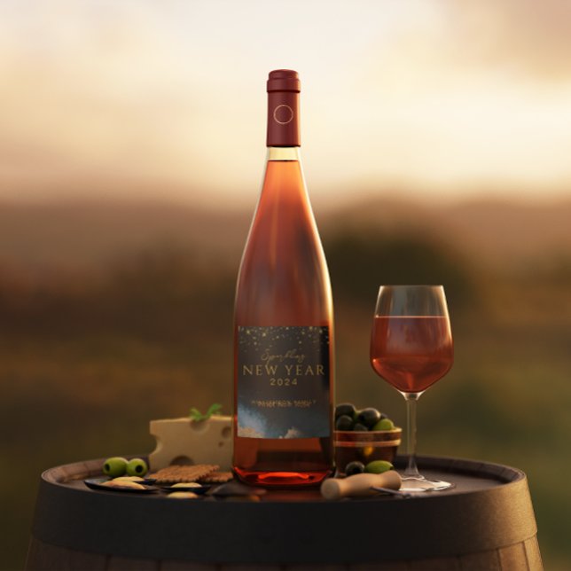 Black Golden | Watercolor  New Year  Sparkling Wine Label (Creator Uploaded)