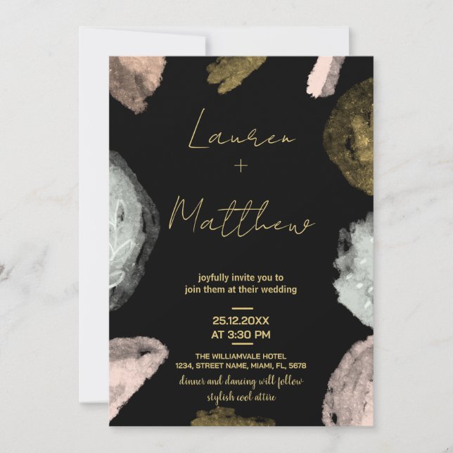 Black Golden Wedding Invitations (Front)