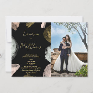 Black Golden Wedding Invitations with photo