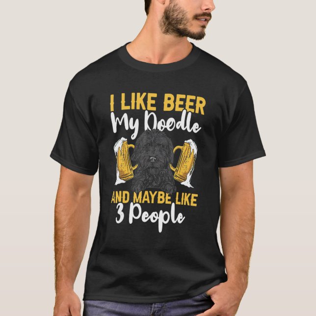Black Goldendoodle Beer Doodle Dog T-Shirt (Front)
