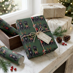 Black Goldendoodle Christmas Dogs Festive Holiday Wrapping Paper Sheet