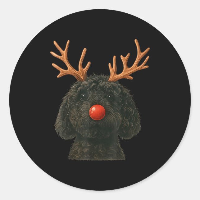 Black Goldendoodle Christmas Lights Santa Hat Blac Classic Round Sticker (Front)