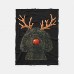 Black Goldendoodle Christmas Lights Santa Hat Blac Fleece Blanket