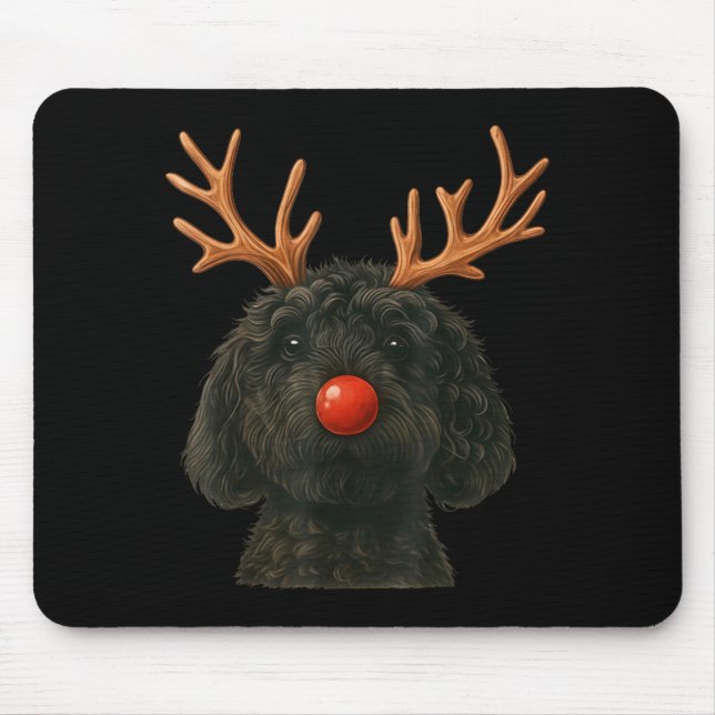 Black Goldendoodle Christmas Lights Santa Hat Blac Mouse Mat (Front)