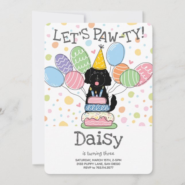 Black Goldendoodle Dog Birthday Party Invitation (Front)