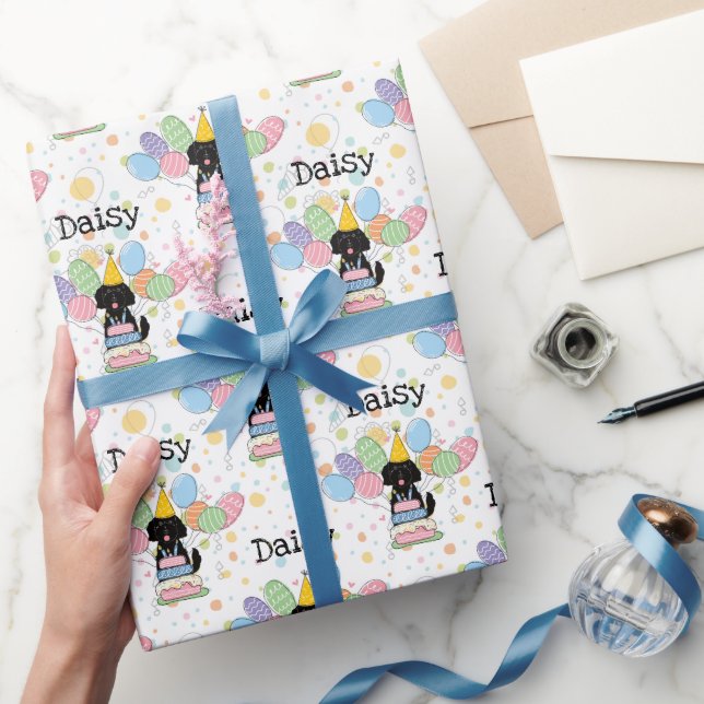 Black Goldendoodle Dog Birthday Wrapping Paper (Gifting)