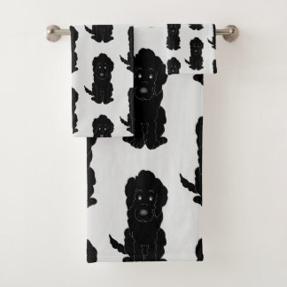 Black Goldendoodle Dog Design Bath Towel Set