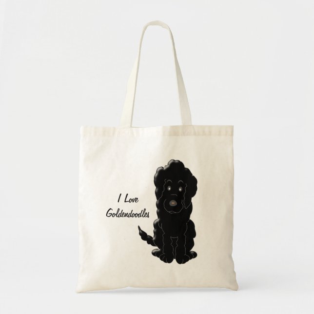 Black Goldendoodle Dog Design Tote Bag (Front)
