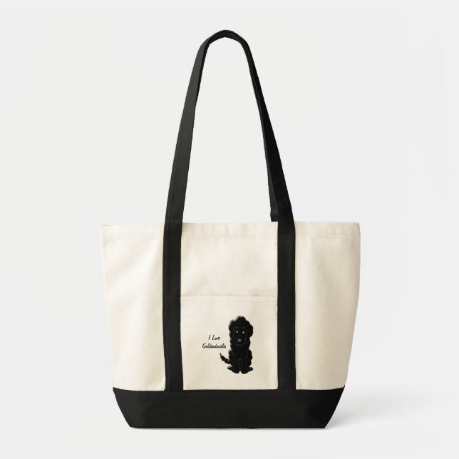 Black Goldendoodle Dog Design Tote Bag (Front)