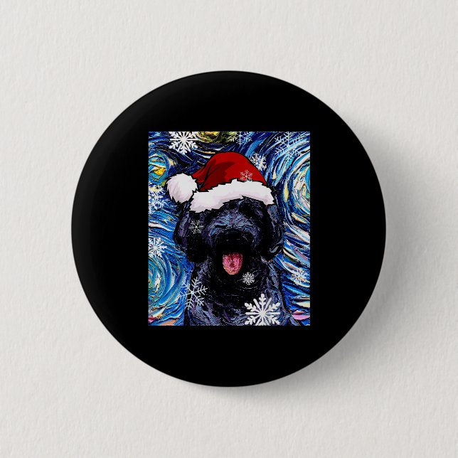 Black Goldendoodle Labradoodle Santa Dog Christmas 6 Cm Round Badge (Front)