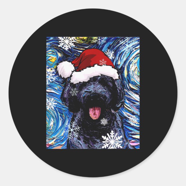 Black Goldendoodle Labradoodle Santa Dog Christmas Classic Round Sticker (Front)