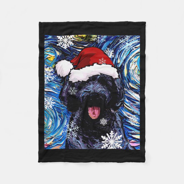 Black Goldendoodle Labradoodle Santa Dog Christmas Fleece Blanket (Front)