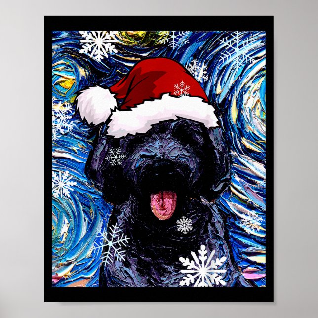 Black Goldendoodle Labradoodle Santa Dog Christmas Poster (Front)