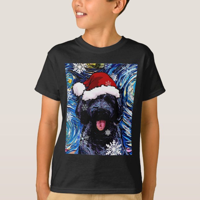 Black Goldendoodle Labradoodle Santa Dog Christmas T-Shirt (Front)