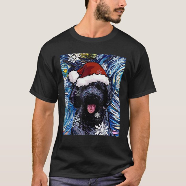 Black Goldendoodle Labradoodle Santa Dog Christmas T-Shirt (Front)