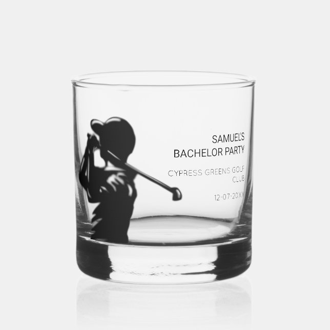 Black golfer Golfing Trip Bachelor Party minimal  Whiskey Glass (Left)