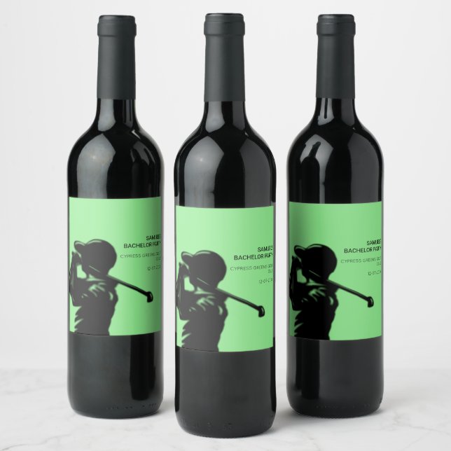 Black golfer Golfing Trip Bachelor Party minimal  Wine Label (Bottles)