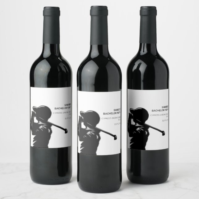 Black golfer Golfing Trip Bachelor Party minimal  Wine Label (Bottles)